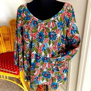 Lucky Brand Cotton Print Pullover Peasant Top! Like new! Medium